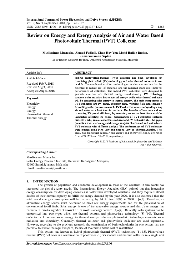 (PDF) Review on Energy and Exergy Analysis of Air and Water Based ...