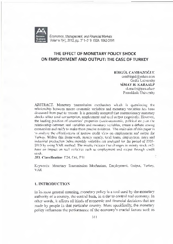 (PDF) THE EFFECT OF MONETARY POLICY SHOCK ON EMPLOYMENT AND OUTPUT: THE ...