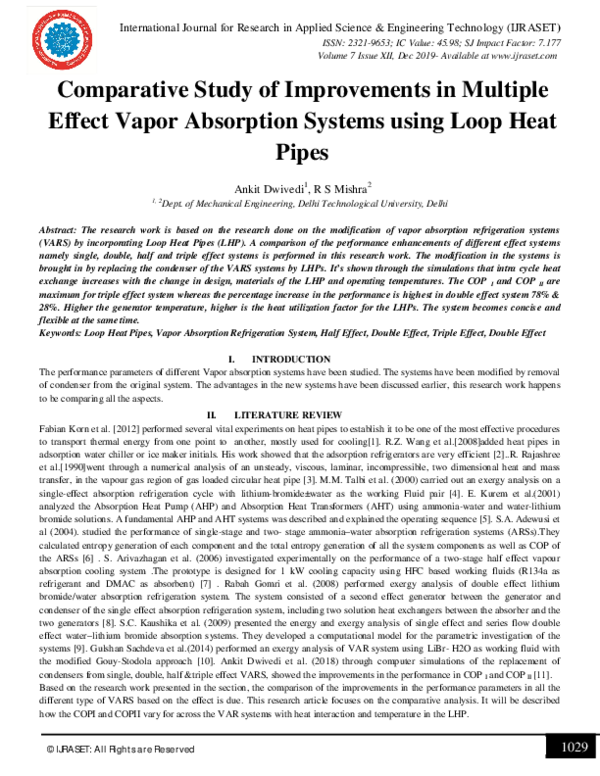 (PDF) Comparative Study of Improvements in Multiple Effect Vapor Absorption Systems using Loop