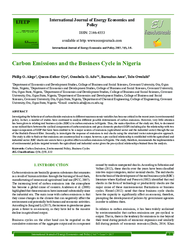 (PDF) Carbon Emissions and the Business Cycle in Nigeria