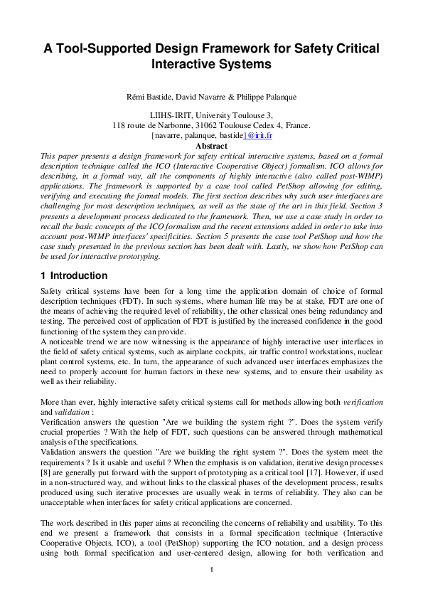 (PDF) A tool-supported design framework for safety critical interactive ...