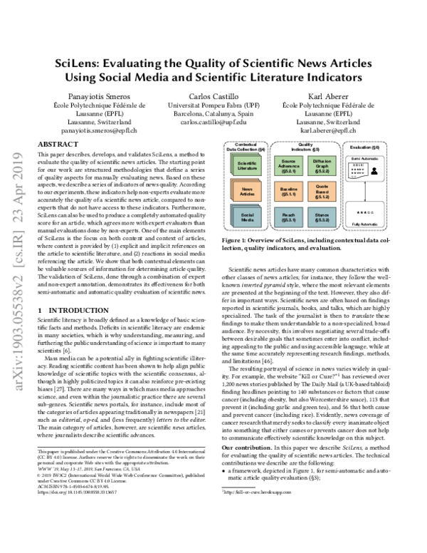 (PDF) SciLens: Evaluating the Quality of Scientific News Articles Using ...