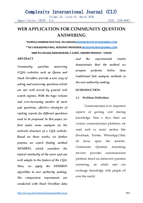 (PDF) WEB APPLICATION FOR COMMUNITY QUESTION ANSWERING