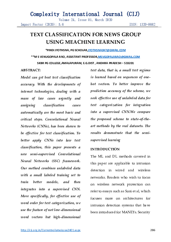 (PDF) TEXT CLASSIFICATION FOR NEWS GROUP USING MEACHINE LEARNING