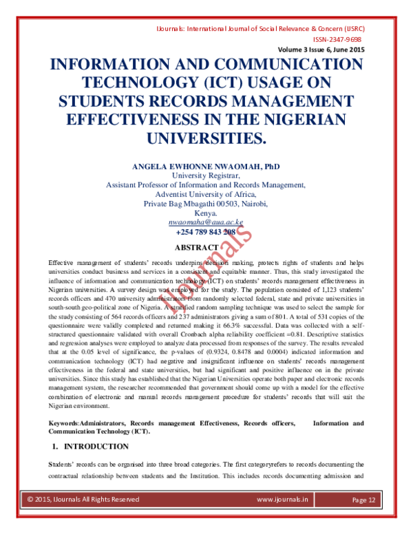 (PDF) INFORMATION AND COMMUNICATION TECHNOLOGY (ICT) USAGE ON STUDENTS ...