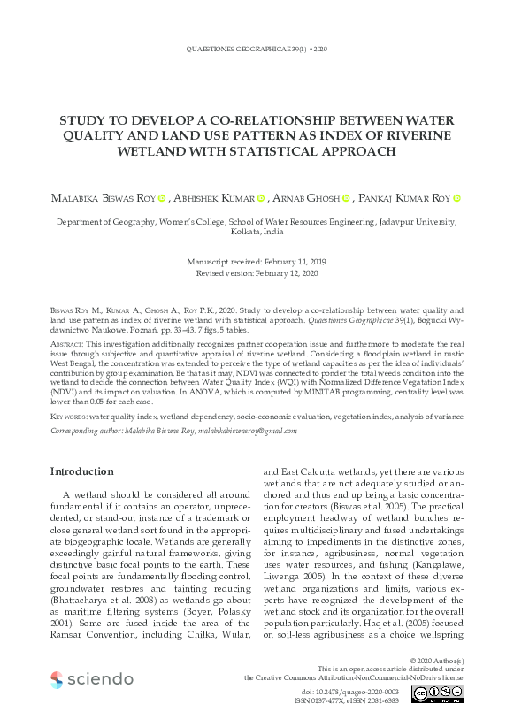 (PDF) STUDY TO DEVELOP A CO-RELATIONSHIP BETWEEN WATER QUALITY AND LAND ...