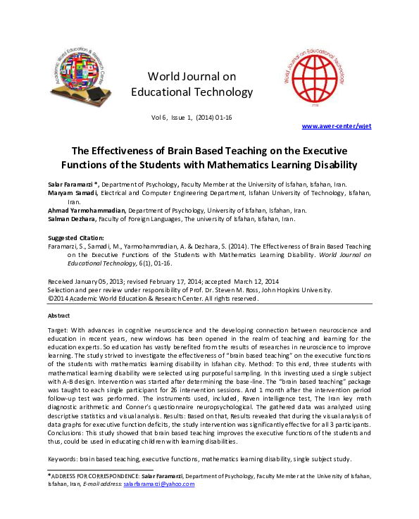(PDF) The Effectiveness of Brain Based Teaching on the Executive ...