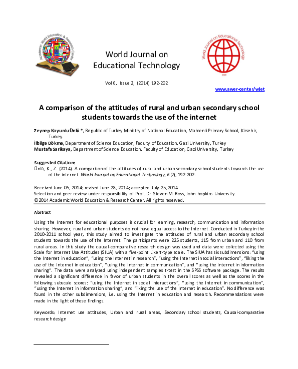 (PDF) A comparison of the attitudes of rural and urban secondary school ...