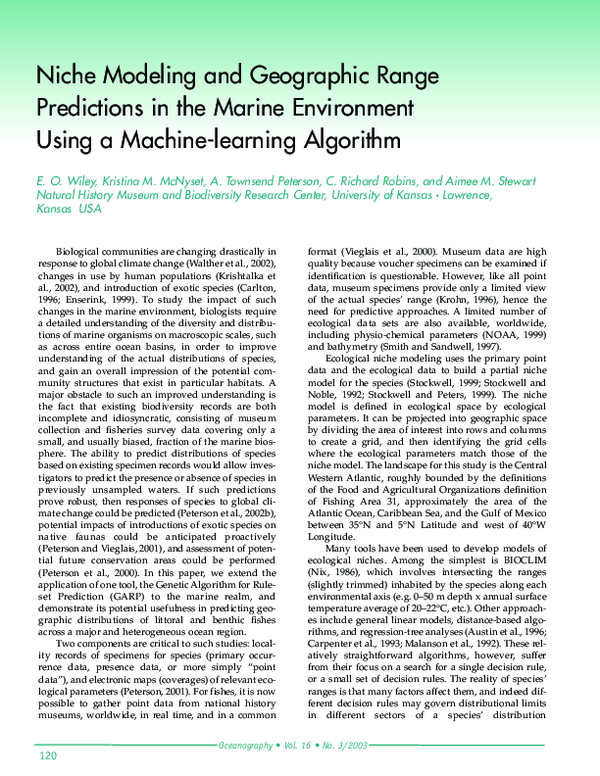 (PDF) Niche modeling and geographic range predictions in the marine ...