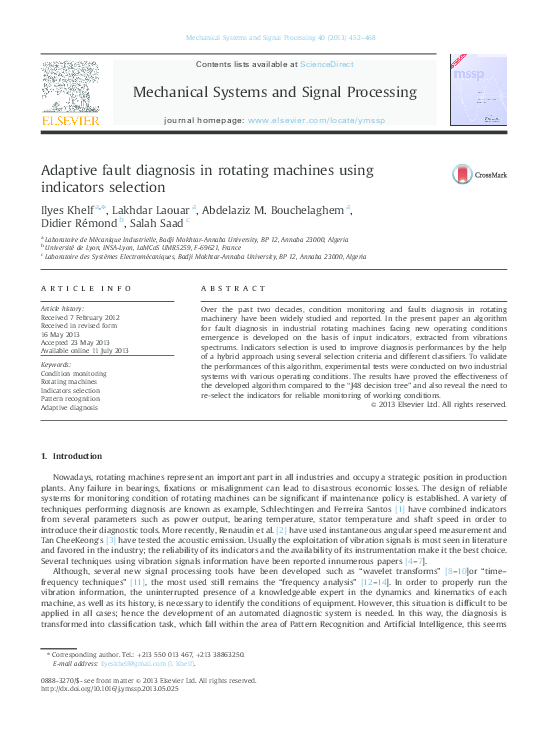 (PDF) Adaptive fault diagnosis in rotating machines using indicators ...