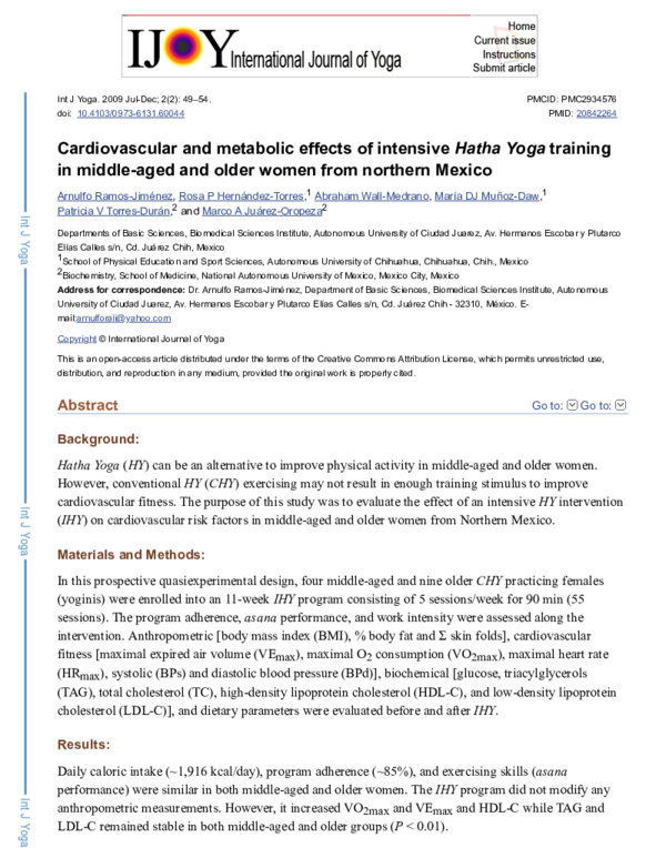 (PDF) Cardiovascular and metabolic effects of intensive Hatha Yoga ...