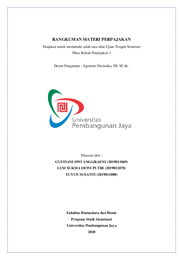 Pdf Rangkuman Materi Perpajakan