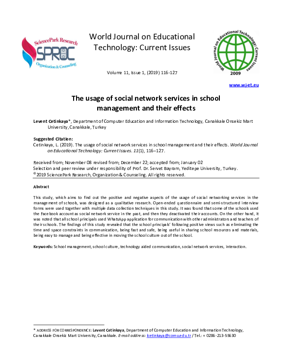 (PDF) The usage of social network services in school management and ...