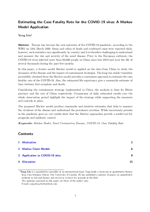 (PDF) Estimating the Case Fatality Rate for the COVID-19 virus: A ...
