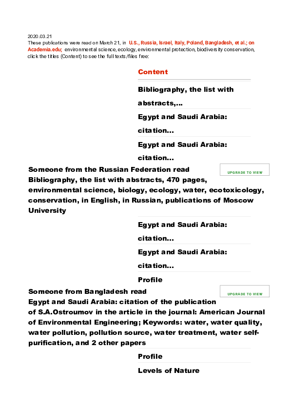 Doc The Publications That Were Read In U S Russia Israel Italy Poland Bangladesh Et Al On Academia Edu Environmental Science Ecology Environmental Protection Biodiversity Conservation On March 21 Www Academia Edu
