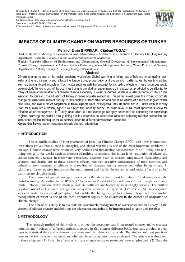 (PDF) IMPACTS OF CLIMATE CHANGE ON WATER RESOURCES OF TURKEY