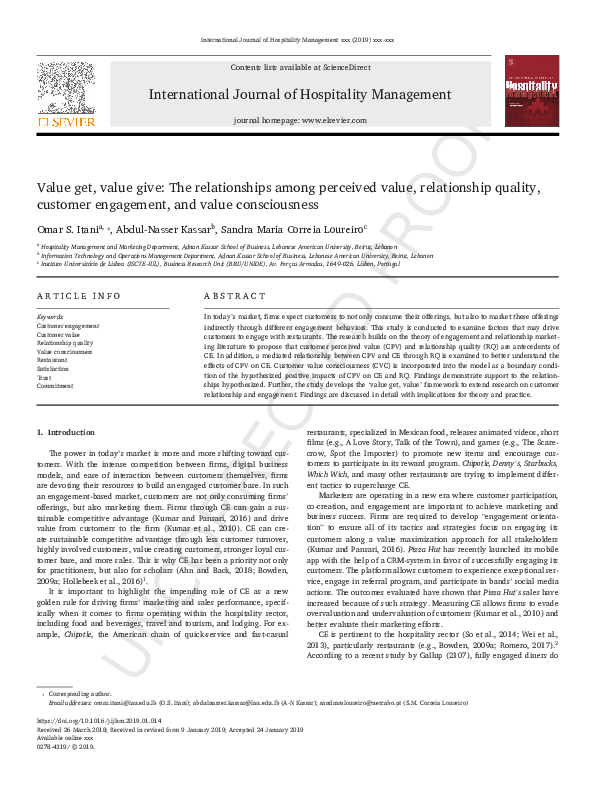 (PDF) Value get, value give: The relationships among perceived value ...