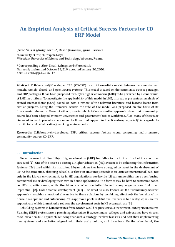 (PDF) An Empirical Analysis of Critical Success Factors for CD- ERP Model