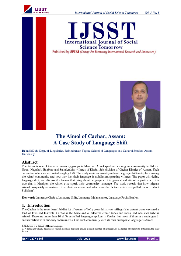 (PDF) The Aimol of Cachar, Assam: A Case Study of Language Shift