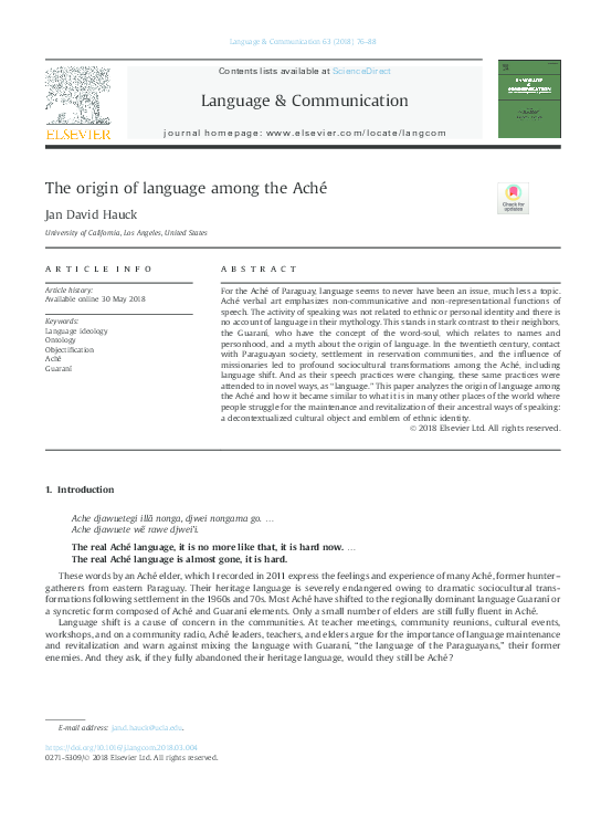 (PDF) The Origin of Language Among the Aché