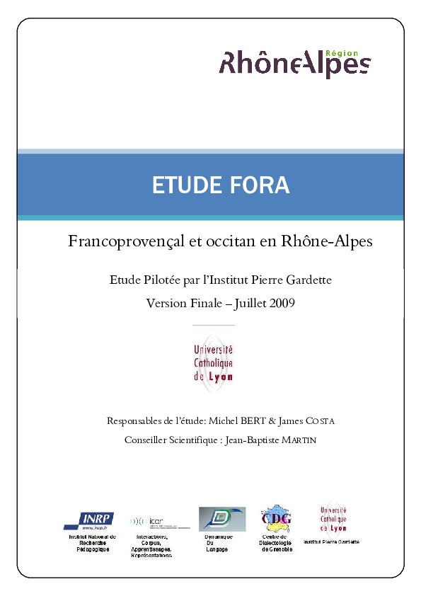 Pdf Etude Fora Francoprovencal Et Occitan En Rhone Alpes James Costa Academia Edu