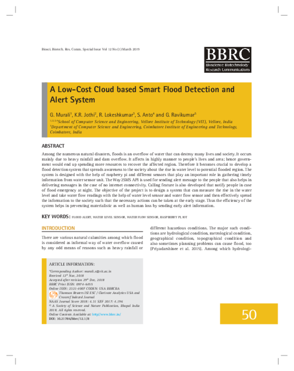 (PDF) A Low-Cost Cloud based Smart Flood Detection and Alert System