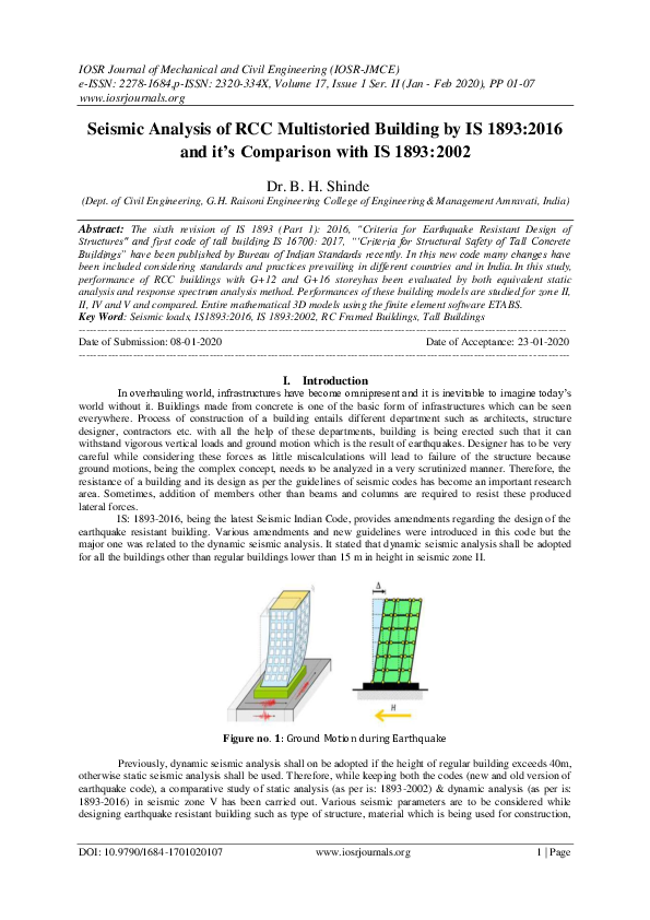 (PDF) Seismic Analysis of RCC Multistoried Building by IS 1893:2016 and ...
