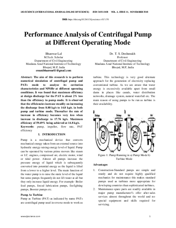(PDF) Performance Analysis of Centrifugal Pump at Different Operating Mode