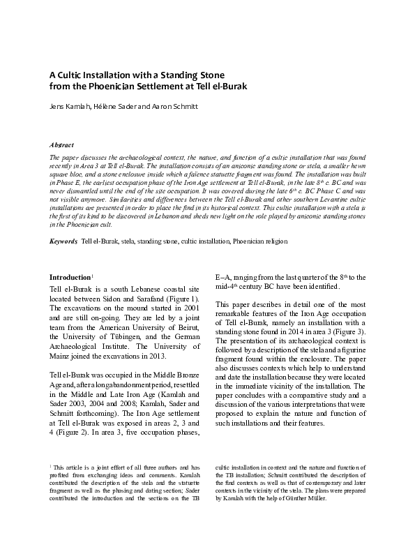 (PDF) A Cultic Installation with a Standing Stone from the Phoenician