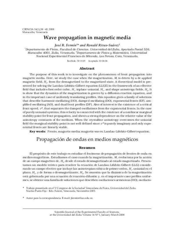 (PDF) Wave propagation in magnetic media