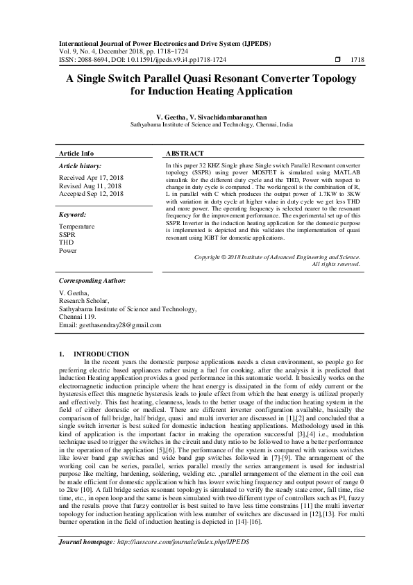 (PDF) A Single Switch Parallel Quasi Resonant Converter Topology for ...