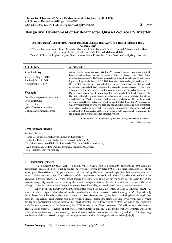 (PDF) Design and Development of Grid-connected Quasi-Z-Source PV Inverter