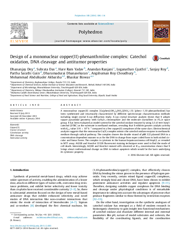 (PDF) Design of a mononuclear copper(II)-phenanthroline complex ...