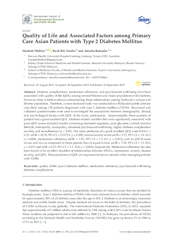 (PDF) Quality of Life and Associated Factors among Primary Care Asian ...
