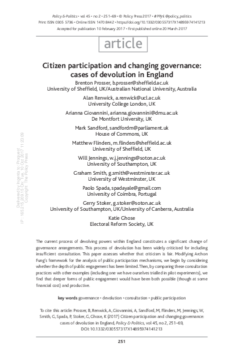 (PDF) Citizen participation and changing governance: cases of ...