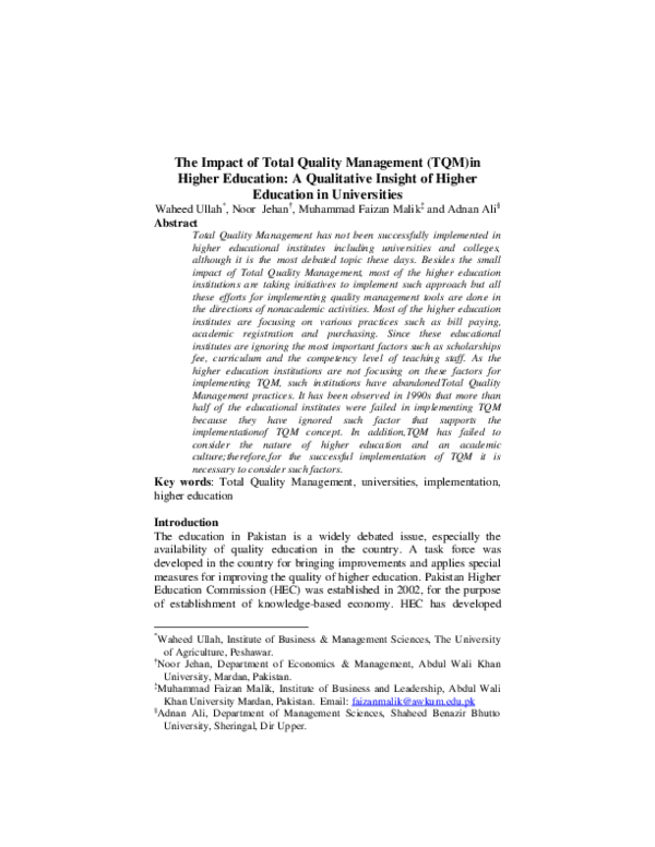 (PDF) The Impact of Total Quality Management (TQM)in Higher Education ...