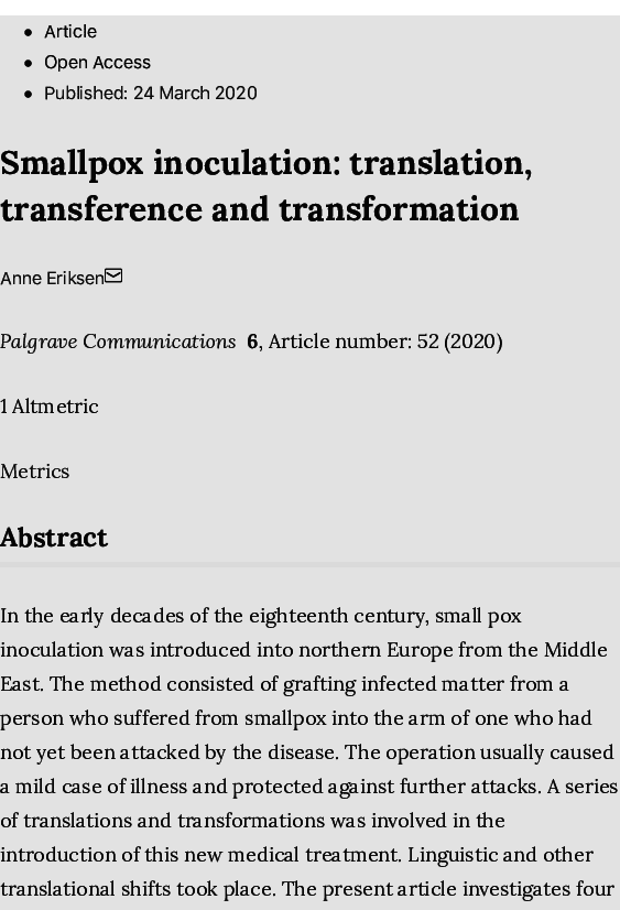(PDF) Article Open Access Smallpox inoculation: translation ...