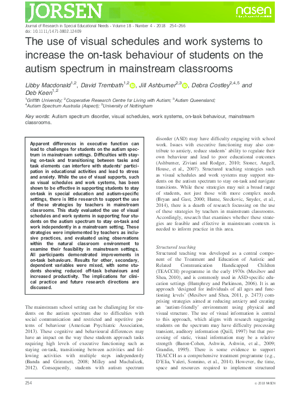 (PDF) The use of visual schedules and work systems to increase the on ...