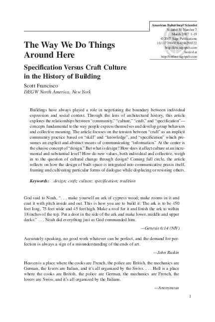 (PDF) The Way We Do Things Around Here Specification Versus Craft ...