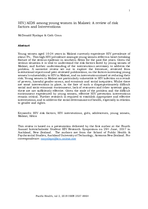 (PDF) HIV/AIDS among young women in Malawi: A review of risk factors ...