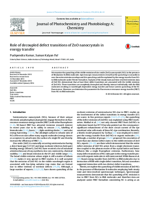 (PDF) Role of decoupled defect transitions of ZnO nanocrystals in ...