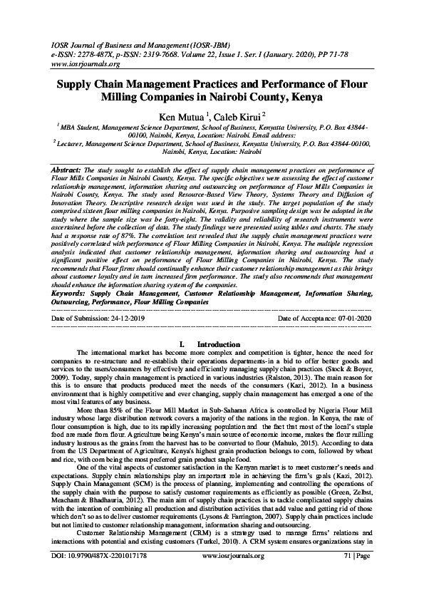 (PDF) Supply Chain Management Practices and Performance of Flour