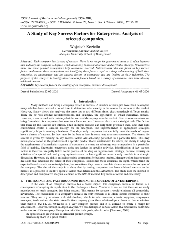 (PDF) A Study of Key Success Factors for Enterprises. Analysis of ...
