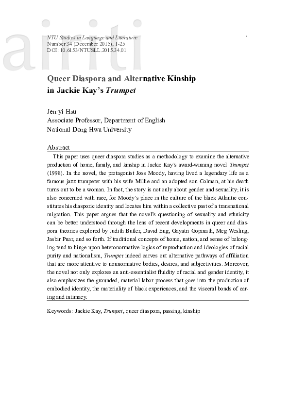 Pdf Queer Diaspora And Alternative Kinship In Jackie Kay S
