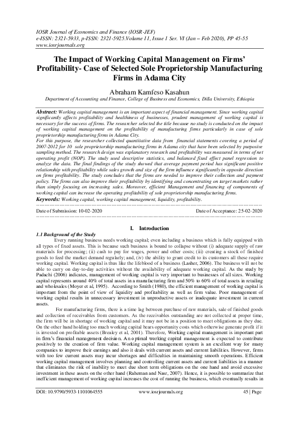 (PDF) The Impact of Working Capital Management on Firms' Profitability ...