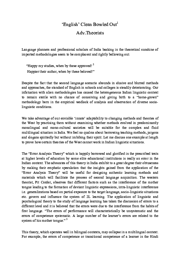 (PDF) ‘English’ Clean Bowled Out Adv.Theorists' A J Hareendran