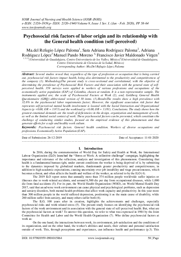 (PDF) Psychosocial risk factors of labor origin and its relationship ...