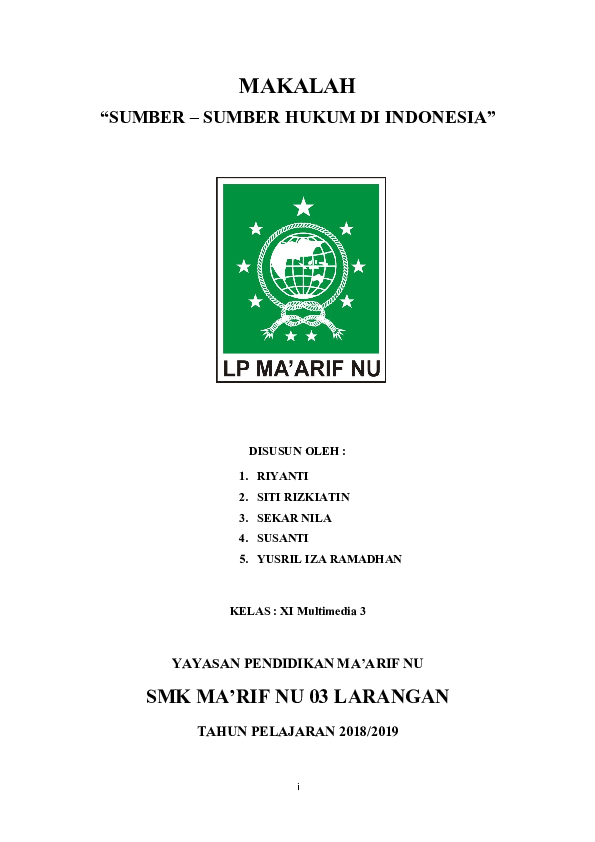  doc makalah sumber sumber hukum indonesia