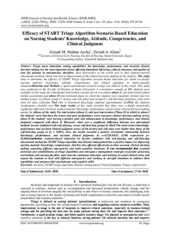 (PDF) Efficacy of START Triage Algorithm Scenario-Based Education on ...
