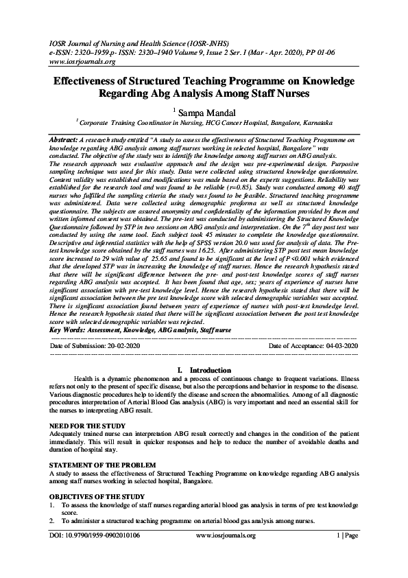 (PDF) Effectiveness of Structured Teaching Programme on Knowledge ...